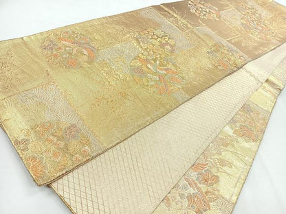 平和屋着物◎佐賀錦 六通柄袋帯 花鳥丸文 金銀糸 正絹 逸品 CABG1542nb