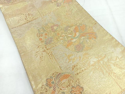 平和屋着物◎佐賀錦 六通柄袋帯 花鳥丸文 金銀糸 正絹 逸品 CABG1542nb