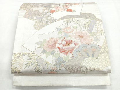 平和屋着物◎太鼓柄袋帯　地紙草花文　金彩　正絹　逸品　CABG1554nb