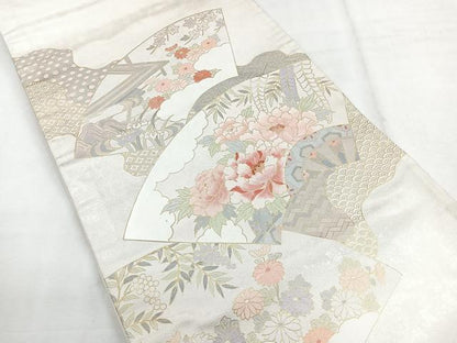 平和屋着物◎太鼓柄袋帯　地紙草花文　金彩　正絹　逸品　CABG1554nb