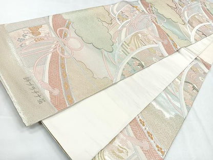 平和屋着物◎六通柄袋帯　花鳥文　プラチナ箔　正絹　逸品　未使用　CABG1561nb