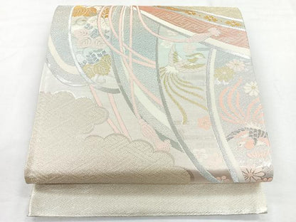 平和屋着物◎六通柄袋帯　花鳥文　プラチナ箔　正絹　逸品　未使用　CABG1561nb