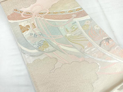 平和屋着物◎六通柄袋帯　花鳥文　プラチナ箔　正絹　逸品　未使用　CABG1561nb
