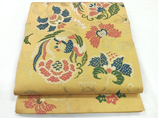 平和屋着物◎六通柄袋帯　更紗花鳥丸文　金糸　正絹　逸品　CABG1565nb