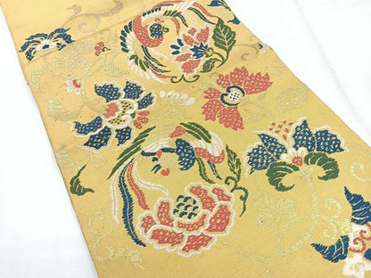 平和屋着物◎六通柄袋帯　更紗花鳥丸文　金糸　正絹　逸品　CABG1565nb