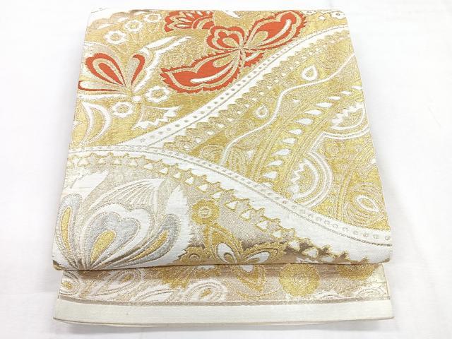 平和屋着物◎六通柄袋帯　花唐草文　金銀糸　正絹　逸品　CABG1566nb