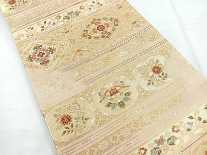 平和屋着物◎六通柄袋帯 横段霞取唐草文 金糸 正絹 逸品 CABG1574nb