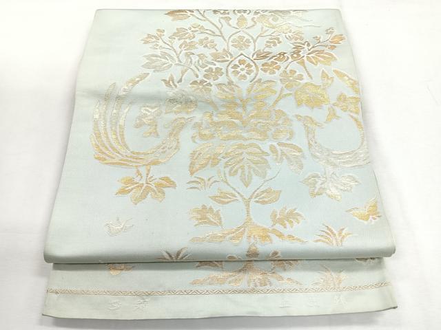 平和屋着物◎六通柄袋帯 上品錦 草花舞鳥文 金銀糸 正絹 逸品 CABG1589nb