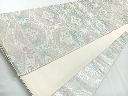 平和屋着物◎六通柄袋帯 亀甲更紗花文 銀糸 正絹 逸品 CABG1590nb