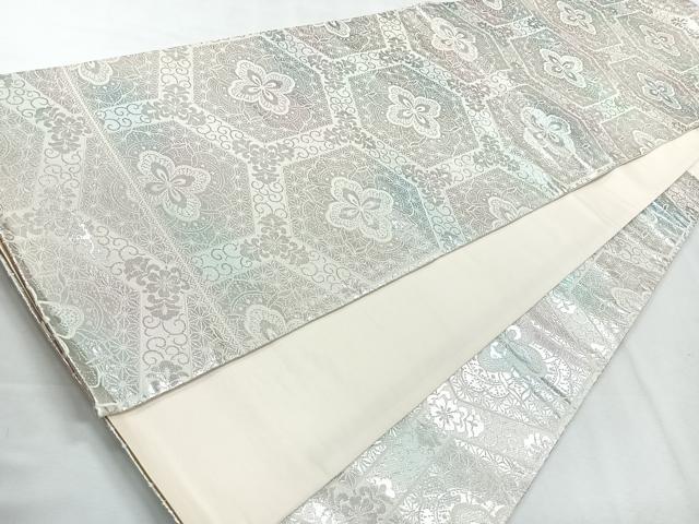 平和屋着物◎六通柄袋帯 亀甲更紗花文 銀糸 正絹 逸品 CABG1590nb