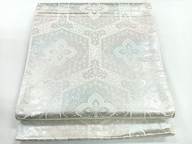 平和屋着物◎六通柄袋帯 亀甲更紗花文 銀糸 正絹 逸品 CABG1590nb