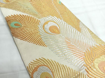 平和屋着物◎六通柄袋帯 孔雀羽文 金銀糸 正絹 逸品 CABG1592nb