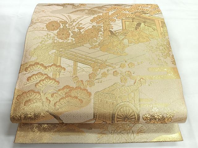 平和屋着物◎佐賀錦　六通柄袋帯　人物風景文　金糸　正絹　逸品　CABG1598nb
