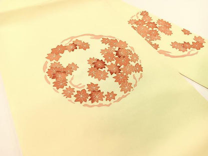 平和屋着物●塩瀬　九寸名古屋帯　刺繍　楓丸文　正絹　逸品　CABG1602vp