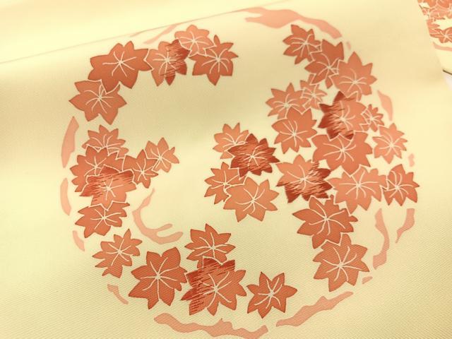 平和屋着物●塩瀬　九寸名古屋帯　刺繍　楓丸文　正絹　逸品　CABG1602vp