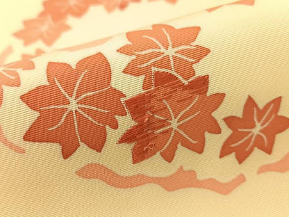 平和屋着物●塩瀬　九寸名古屋帯　刺繍　楓丸文　正絹　逸品　CABG1602vp