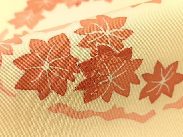 平和屋着物●塩瀬　九寸名古屋帯　刺繍　楓丸文　正絹　逸品　CABG1602vp