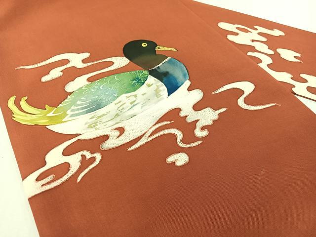 平和屋着物●塩瀬　九寸名古屋帯　ろうけつ染め　鴨　正絹　逸品　CABG1604vp