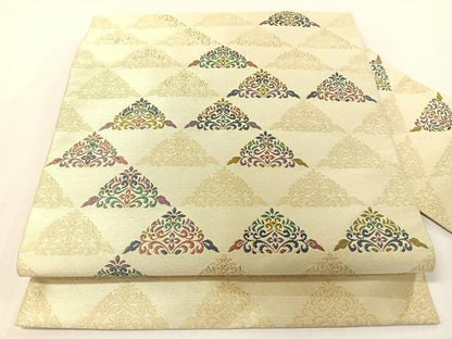 平和屋着物●八寸名古屋帯　唐織　花唐草鱗文　金糸　正絹　逸品　CABG1606vp