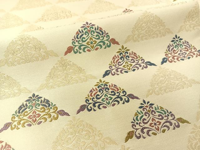 平和屋着物●八寸名古屋帯　唐織　花唐草鱗文　金糸　正絹　逸品　CABG1606vp