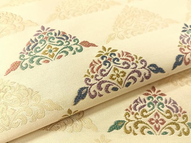 平和屋着物●八寸名古屋帯　唐織　花唐草鱗文　金糸　正絹　逸品　CABG1606vp