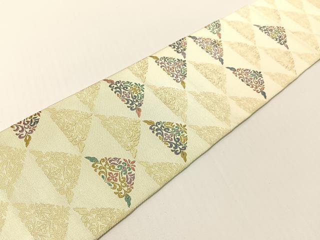 平和屋着物●八寸名古屋帯　唐織　花唐草鱗文　金糸　正絹　逸品　CABG1606vp