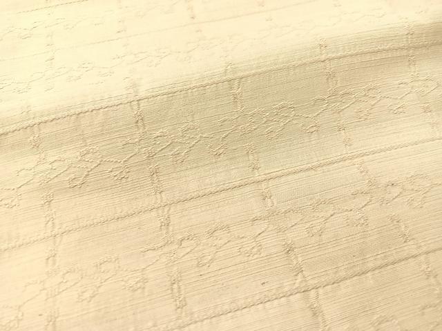平和屋着物●九寸名古屋帯　紬地　唐草格子文　生成り色　正絹　逸品　CABG1607vp