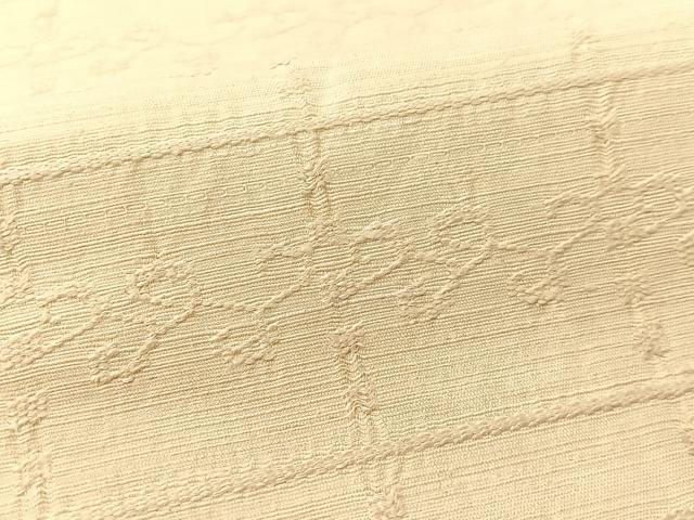 平和屋着物●九寸名古屋帯　紬地　唐草格子文　生成り色　正絹　逸品　CABG1607vp