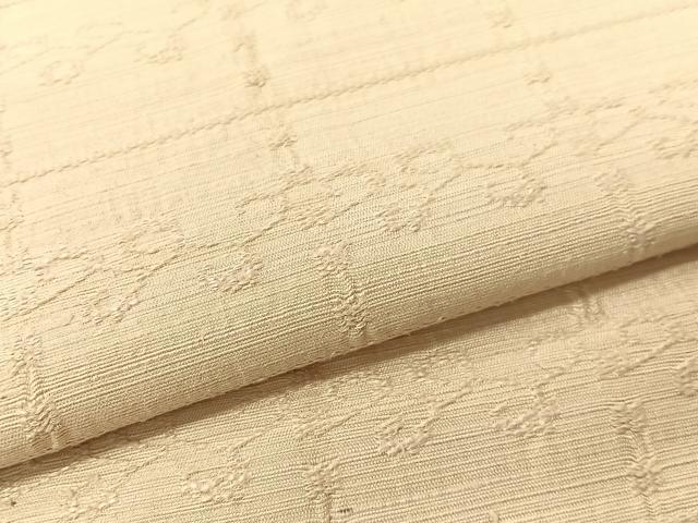 平和屋着物●九寸名古屋帯　紬地　唐草格子文　生成り色　正絹　逸品　CABG1607vp
