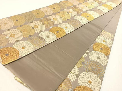 平和屋着物●六通柄袋帯　唐織　菊松葉間道　金銀糸　正絹　逸品　CABG1609vp
