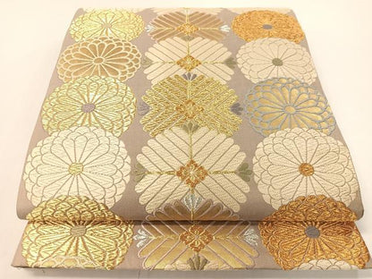平和屋着物●六通柄袋帯　唐織　菊松葉間道　金銀糸　正絹　逸品　CABG1609vp