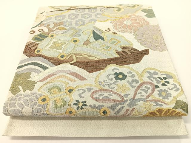 平和屋着物●爪掻き本綴れ　太鼓柄袋帯　宝船花文　金銀糸　正絹　逸品　CABG1614vp