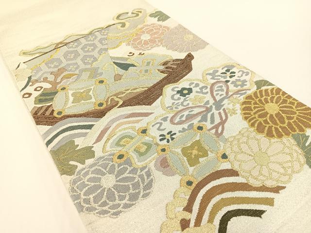 平和屋着物●爪掻き本綴れ　太鼓柄袋帯　宝船花文　金銀糸　正絹　逸品　CABG1614vp