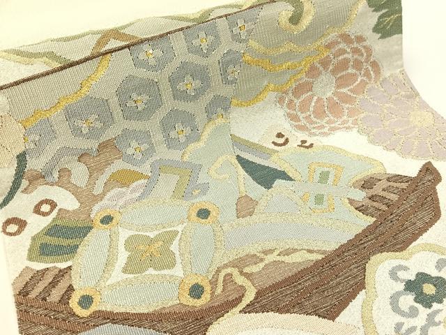 平和屋着物●爪掻き本綴れ　太鼓柄袋帯　宝船花文　金銀糸　正絹　逸品　CABG1614vp