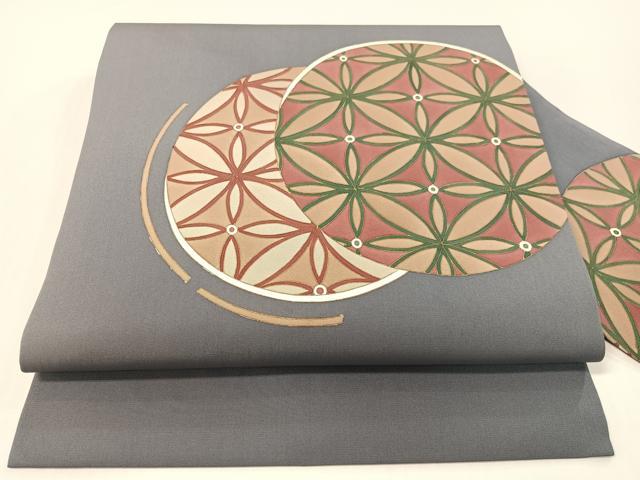 平和屋着物●塩瀬　九寸名古屋帯　七宝丸重ね　金彩　正絹　逸品　CABG1617vp