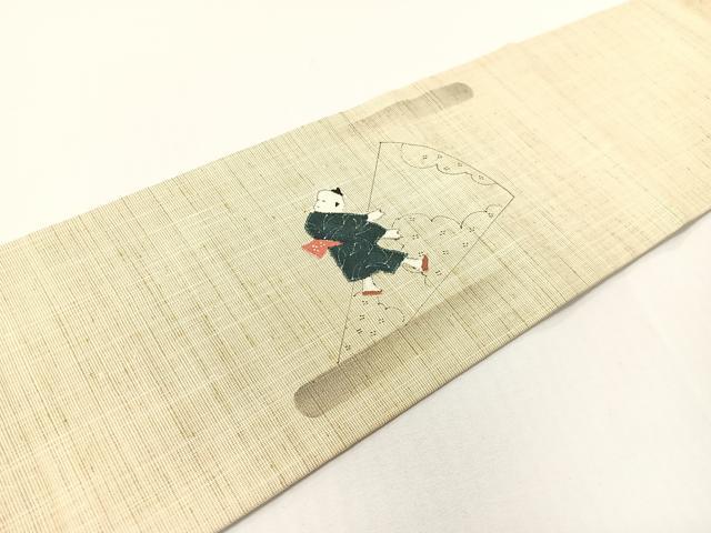 平和屋着物●九寸名古屋帯　紬地　手描き　パッチワーク　唐子遊び　正絹　逸品　CABG1618vp