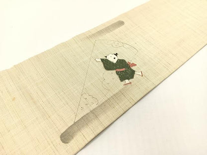 平和屋着物●九寸名古屋帯　紬地　手描き　パッチワーク　唐子遊び　正絹　逸品　CABG1618vp