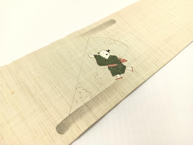 平和屋着物●九寸名古屋帯　紬地　手描き　パッチワーク　唐子遊び　正絹　逸品　CABG1618vp