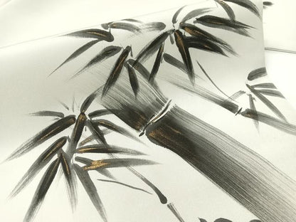 平和屋着物●塩瀬　九寸名古屋帯　作家物　手描き　笹竹文　金彩　正絹　逸品　CABG1622vp