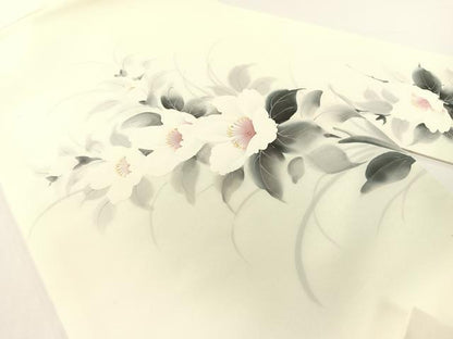 平和屋着物●塩瀬　九寸名古屋帯　作家物　手描き　草花文　金彩　逸品　CABG1624vp
