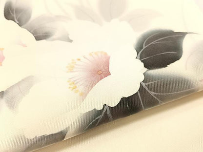 平和屋着物●塩瀬　九寸名古屋帯　作家物　手描き　草花文　金彩　逸品　CABG1624vp
