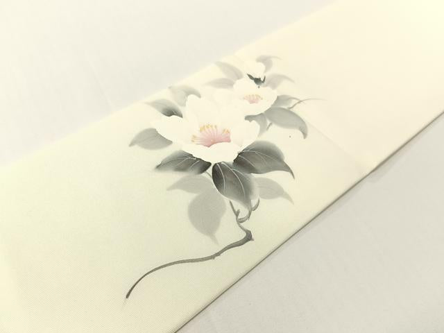 平和屋着物●塩瀬　九寸名古屋帯　作家物　手描き　草花文　金彩　逸品　CABG1624vp