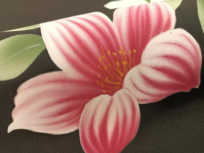 平和屋着物●塩瀬　九寸名古屋帯　手描き　草花文　黒地　正絹　逸品　CABG1626vp