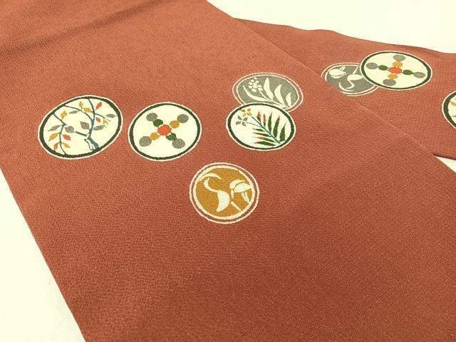 平和屋着物●九寸名古屋帯　型染め　花鳥丸文　鬼しぼ縮緬　正絹　逸品　CABG1627vp