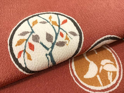 平和屋着物●九寸名古屋帯　型染め　花鳥丸文　鬼しぼ縮緬　正絹　逸品　CABG1627vp