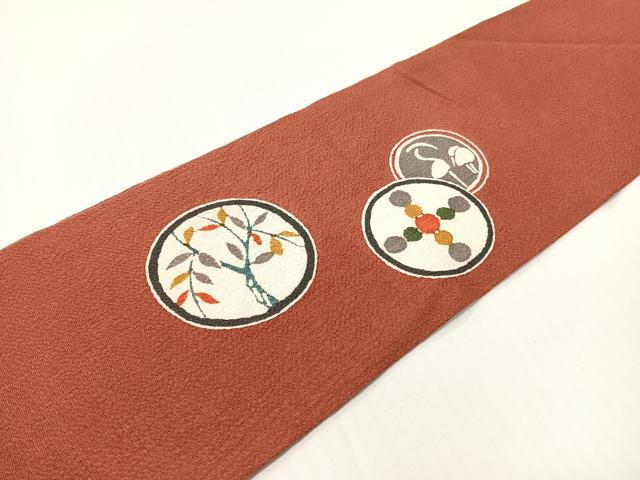 平和屋着物●九寸名古屋帯　型染め　花鳥丸文　鬼しぼ縮緬　正絹　逸品　CABG1627vp