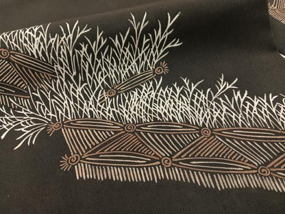 平和屋着物●塩瀬　九寸名古屋帯　ろうけつ染め　籬文　黒地　正絹　逸品　CABG1629vp