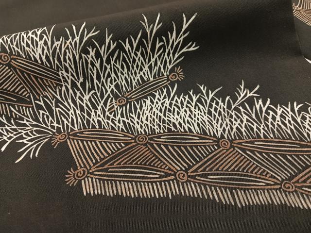 平和屋着物●塩瀬　九寸名古屋帯　ろうけつ染め　籬文　黒地　正絹　逸品　CABG1629vp