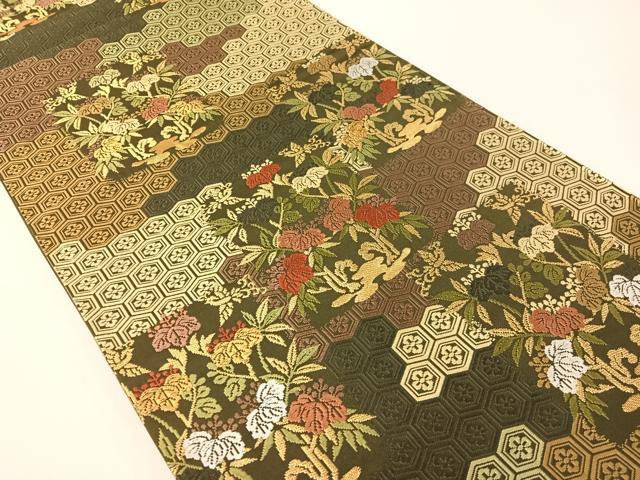 平和屋着物●六通柄袋帯　唐織　亀甲桐花文　金糸　正絹　逸品　CABG1631vp