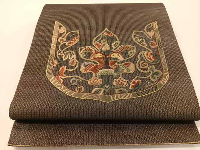 平和屋着物●ひなや工房　くむ・あむ・おる　伊豆蔵明彦　太鼓柄袋帯　総刺繍　双鳥更紗吉祥文　金糸　正絹　逸品　CABG1635vp